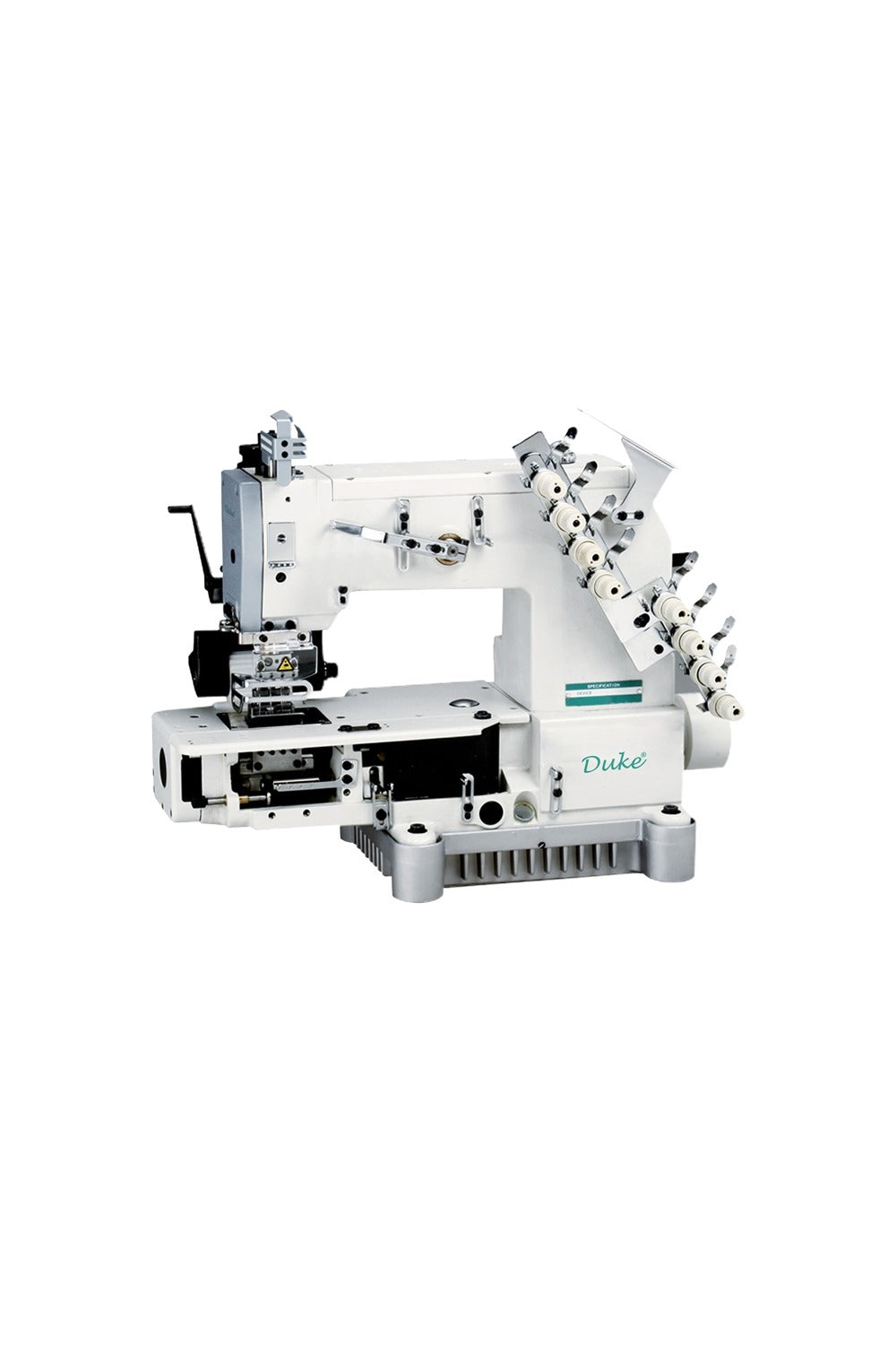 Duke direct drive 12/twelve needle cylinder bed double chain stitch machine with side tape attaching